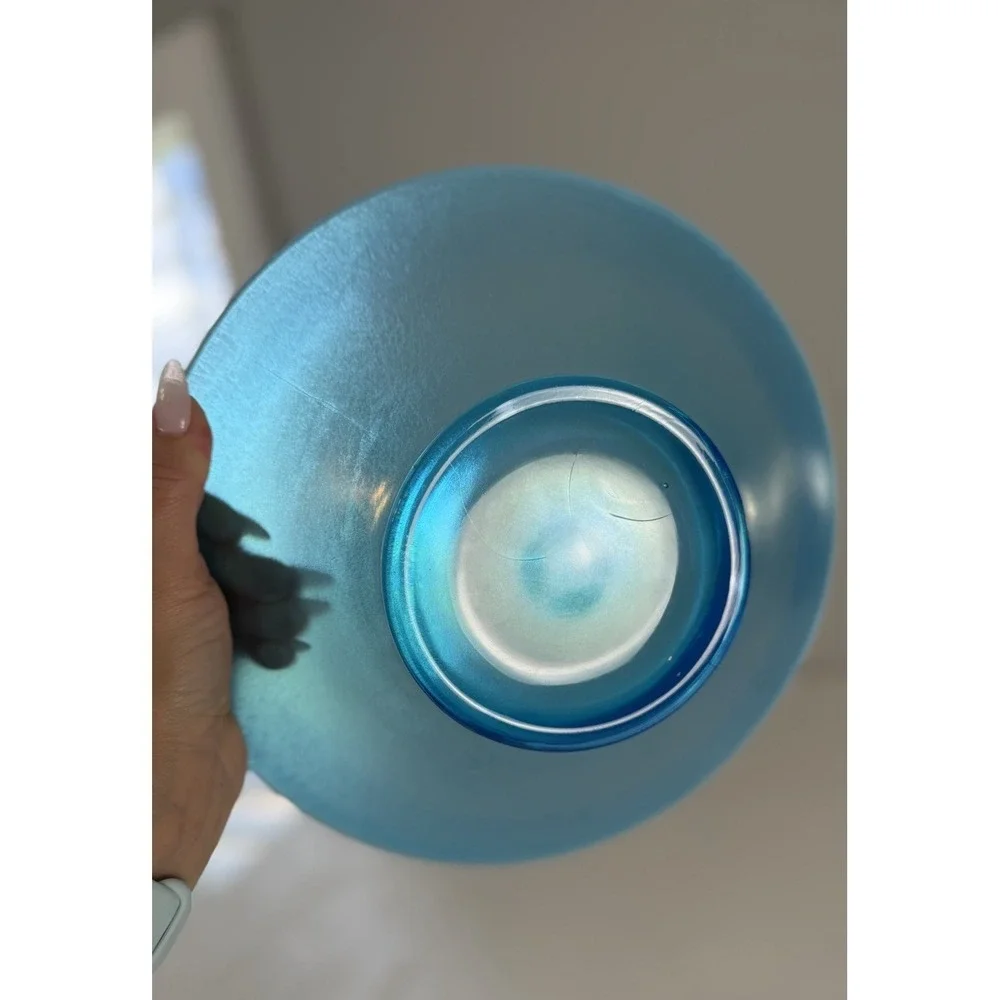1920s NORTHWOOD Celeste Blue iridescence Stretch Glass Flared Bowl 9.75 inches